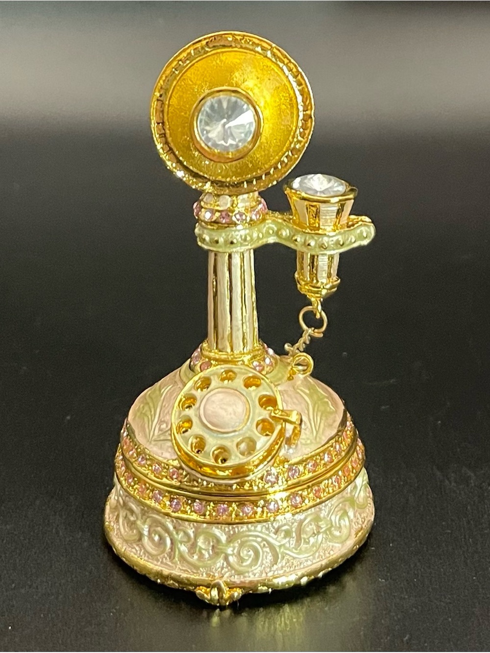 NWT Candlestick Telephone Jeweled Enamel Gold Hinged Trinket Box Antique Style